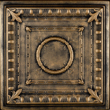 20"x20" Romanesque Wreath, Styrofoam Ceiling Tile, Antique Brass