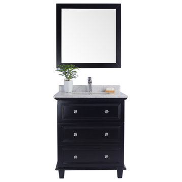 Luna 30" Espresso Cabinet and White Carrara Counter, No Mirror