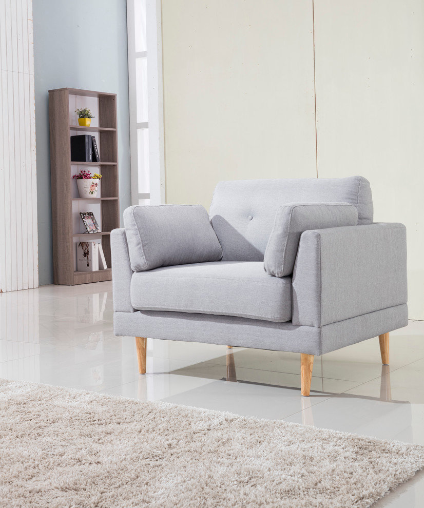 Mid Century Modern Ultra Plush Linen Fabric Accent Chair, Light Gray