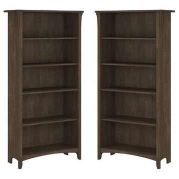 Home Square 5 Shelf Wood Bookcase Set in Ash Brown (Set of 2)