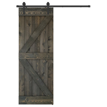 Solid Wood Barn Door, With Hardware Kit, Ebony, 30x84"
