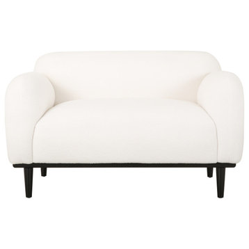 Sandee Contemporary Upholstered Loveseat, White/Matte Black, 100% Polyester + Birch