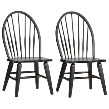 Windsor Back Side Chair - Black-Set of 2 Traditional Brown