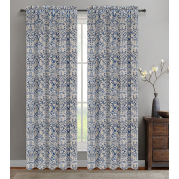 Jacquard Vine Drapery Curtain Panels, Blue, 50"x84", Set of 2