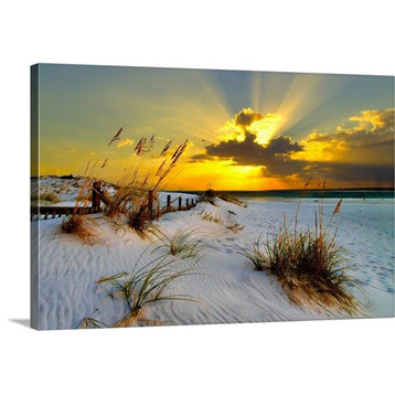 Landscape Photography Beach Golden Sunset Wrapped Canvas Art Print, 48"x32"