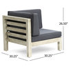 Bacall Outdoor Modular Acacia Wood Sofa With Cushions, Weathered Gray/Dark Gray