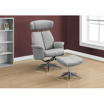 Recliner Swivel Accent Chair With Ottoman, Gray