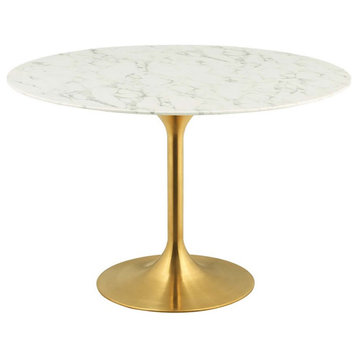 Modway Lippa 47" Round Artificial Marble Dining Table, Gold/WH -EEI-3232-GLD-WHI