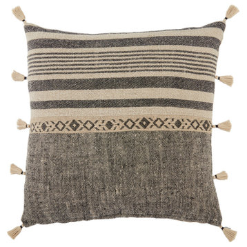 Jaipur Living Ikal Stripes Beige/ Dark Gray Throw Pillow 18 inch, Polyester Fill
