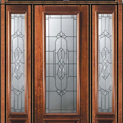 Prehung Sidelights-Transom Door 96 Mahogany Kensington 3/4 Lite - Front Doors