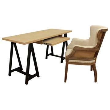 2-Piece Office Set With Paolini Executive Desk and Phelps Natural Armchair