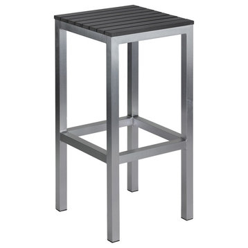 Haven Aluminum Outdoor Backless Barstool, Slate Gray Poly Wood, Brushed Nickel