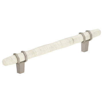 Carrione Cabinet Pull, Marble White/Satin Nickel, 5-1/16" Center-to-Center