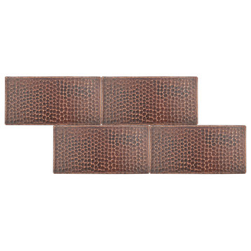 Hammered Copper Tile, 4"x8", Set of 4