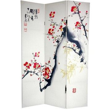 6' Tall Double Sided Cherry Blossoms and Love Canvas Room Divider