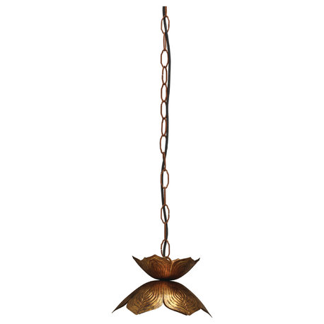 Flowering Lotus Iron 1-Light Pendant, Antique Gold, Small