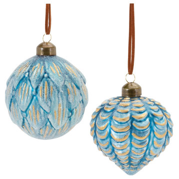 Frosted Scallop Glass Ornament, 12-Piece Set