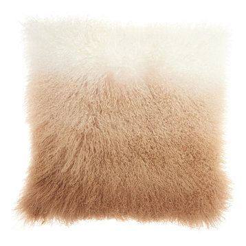 Mina Victory Couture Fur Ombre Tibetan Lamb Pillow, Beige White, 20"x20"