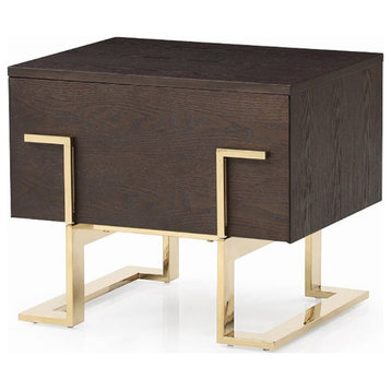 Modrest Moontide 1-Drawer Modern Wood Nightstand in Smoked Ash Brown/Gold