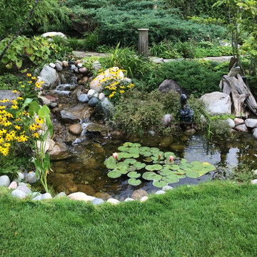 Small 6'x10' pond with 6' stream and bubbler fountain.
