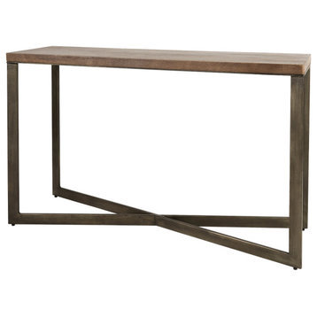Faye Medium Brown Solid Wood w/Antiqued Nickel Metal Base Console Table