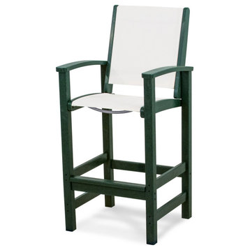 Polywood Coastal Bar Chair, Green/White Sling