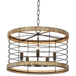 Maxim Lighting - Homestead 24" 5-Light Chandelier, Distressed Wood/Black - A modern blend of metal and wood is the perfect way to bring a little slice of rustic decor to any room. Exposed lamps are caged in a black metal framework and accented with distressed wood tones bringing this design out of the barn and into the 21st century. Use vintage filament lamps to enhance the overall look.
