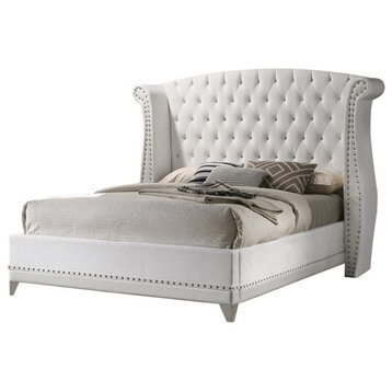 Coaster Barzini Wingback Velvet Tufted Upholstered Queen Bed in White