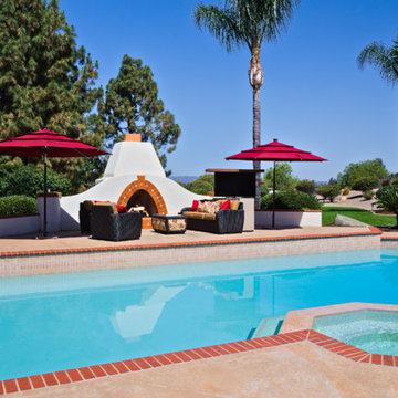 Watch TV from pool or Jacuzzi by fire place with Cabinet Tronix Outdoor hidden T