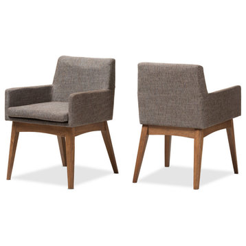 Nexus Mid-Century Walnut Wood, Gravel Fabric Upholstered Arm Chairs, Set of 2