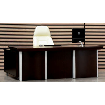 83" Modern Wilson Dark Walnut Wood Desk with Rolling Return