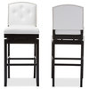 Ginaro Button-Tufted Upholstered Swivel Bar Stools, Set of 2, White Faux Leather