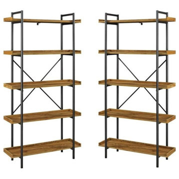 Home Square 68" Urban Pipe Bookcase in Barnwood brown ( Set of 2 )