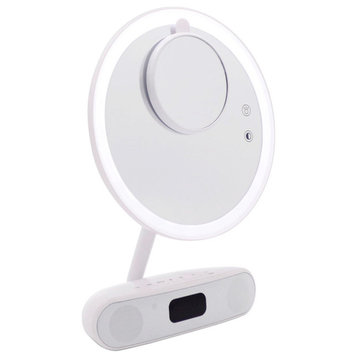 Melody 9" Round Duotone Bluetooth Makeup Mirror, White