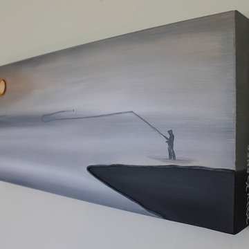 "First Cast", 12" x 30", Original Textured Painting by Katy Karnes