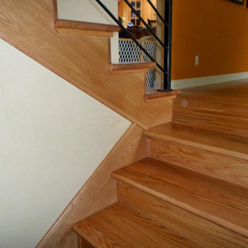 Red Oak Stair Case with Metal Railing