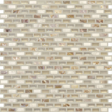 11.13"x11.13" Mini Brickset North Shore Mosaic, Set Of 4, Pearl Beach