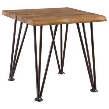 GDF Studio Gerston Indoor Rustic Iron and Teak Finished Acacia Wood Side Table