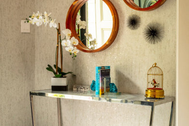 Entryway - contemporary marble floor and wallpaper entryway idea in Philadelphia