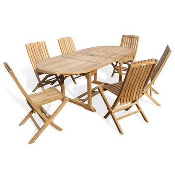 Grade A Teak, 82", Extension Table, 6 Folding Chairs With Lumbar Support