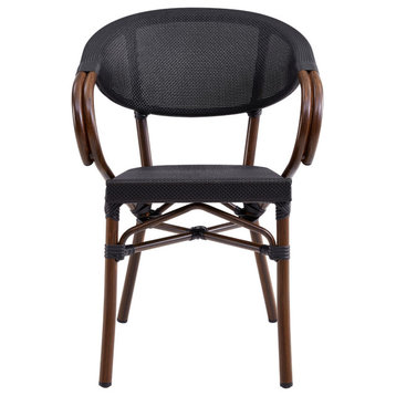 Jannie Stacking Arm Chair, Black Textylene Mesh With Brown Frame, Set of 2