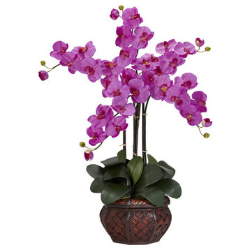 Phalaenopsis With Decorative Vase Silk Flower Arrangement
