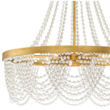 Fiona 4 Light Antique Gold Chandelier with White Beads