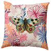 Butterfly In Floral Jumble Decorative Throw Pillow, Orange, 26"x 26"