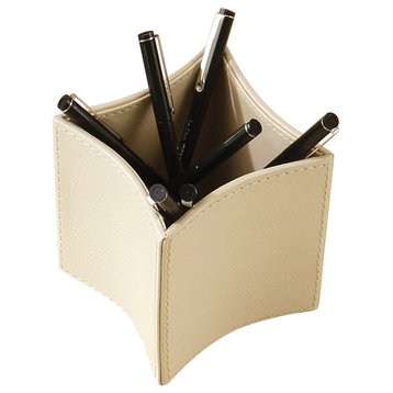 Folded Leather Pencil Cup, Ivory