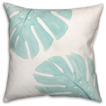 Monstera Leaves Teal 18x18 Pillow