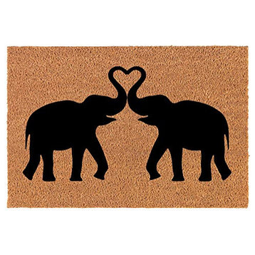 Coir Doormat Elephants Making Heart (24" x 16" Small)