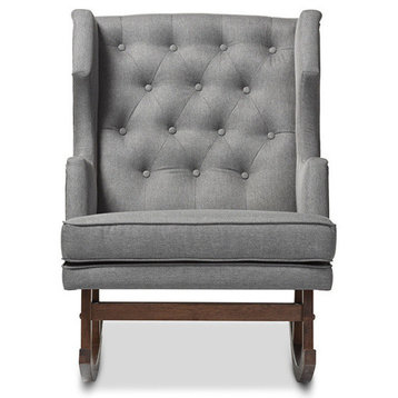 Iona Retro Fabric Upholstered Button-Tufted Wingback Rocking Chair, Gray