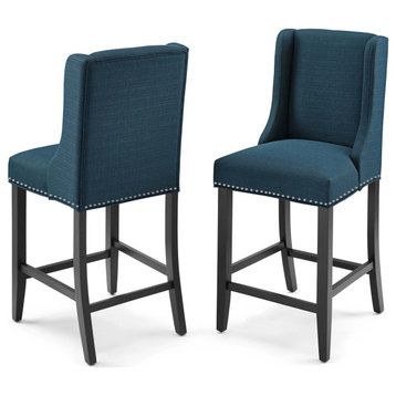 Counter Stool Chair, Set of 2, Fabric, Wood, Navy Blue, Modern, Bar Pub Bistro