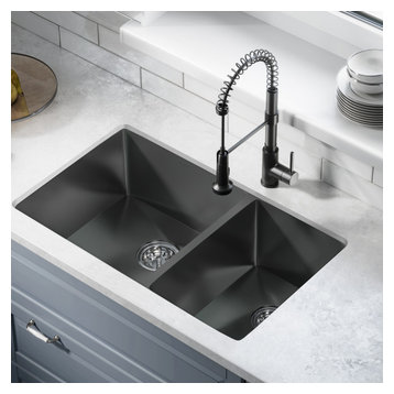 Rivage 33"x20" Stainless Steel, Dual Basin, Undermount Kitchen Sink, Black